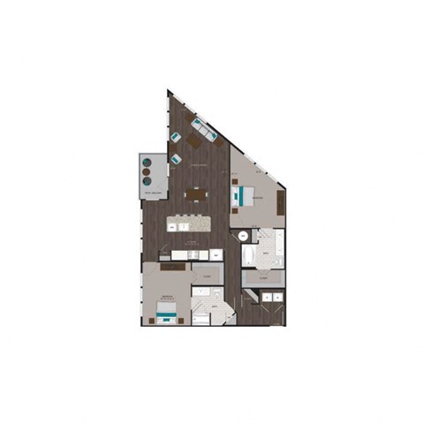 Floor plan for 2 beds, 2 baths, 1326 sqft